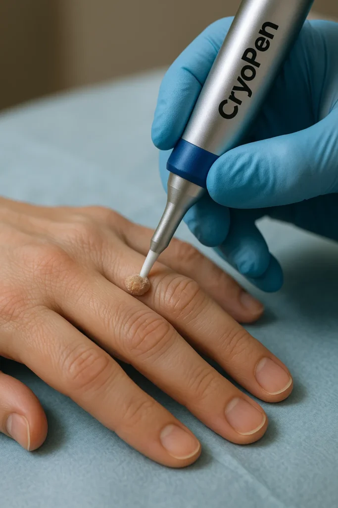 example of cryopen wart removal SCOTLAND treatment on a persons finger