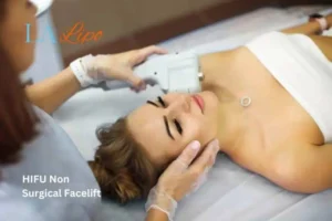 Woman having Hi-Fu to reduce wrinkles SCOTLAND.