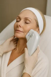 Woman receiving HIFU non surgical facelift treatment SCOTLAND