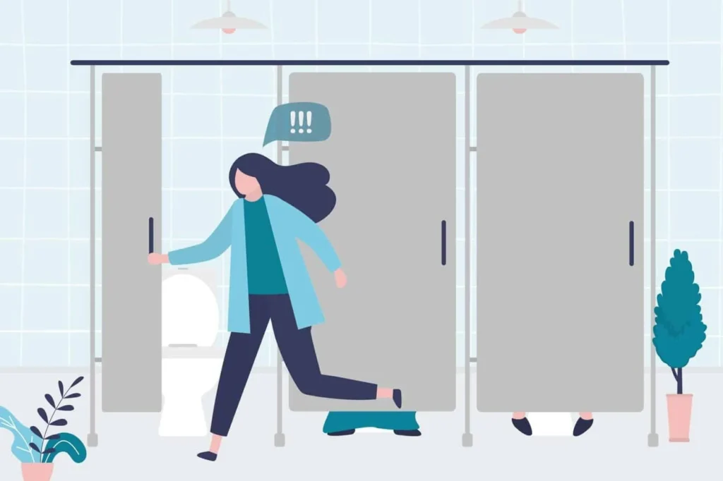 graphic of Urine incontinence SCOTLAND woman running to the toilet.