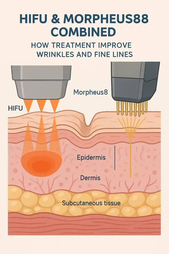 Diagram showing HIFU & Morpeus8 SCOTLAND and the benefits for reduction in wrinkles and fine lines